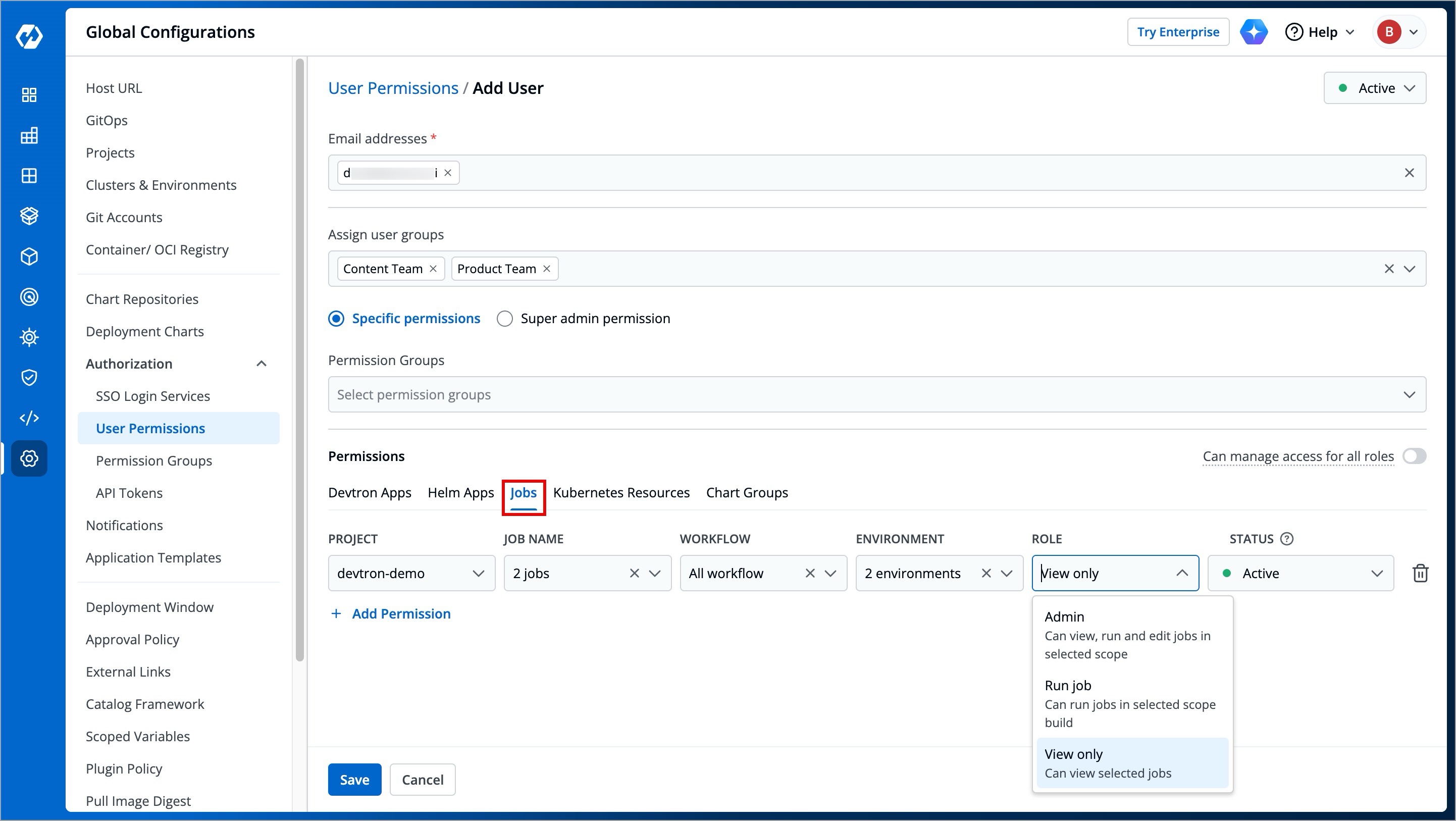 Figure 12: Granting Jobs Permissions