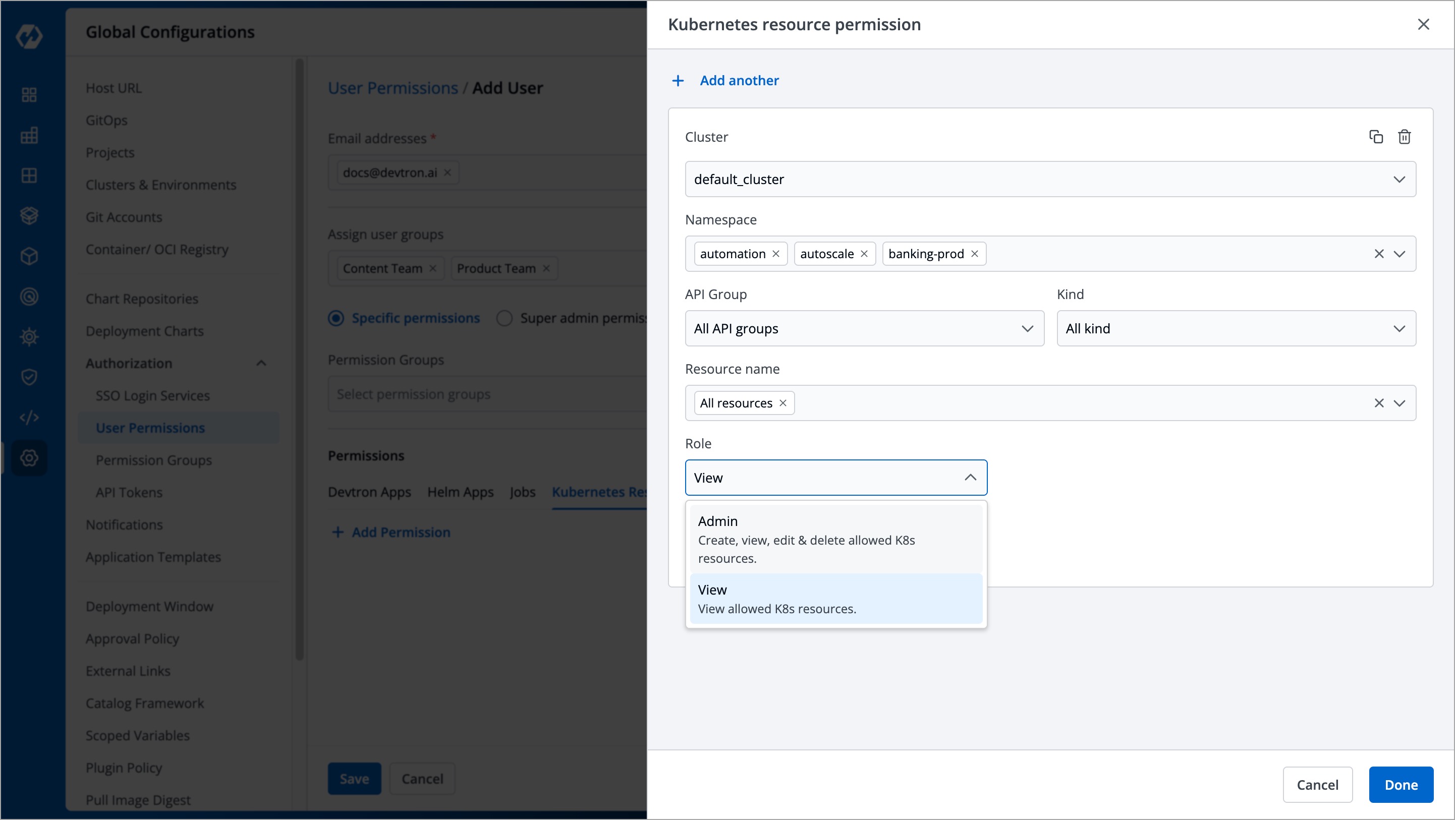Figure 13b: Granting Permissions for Kubernetes Resources