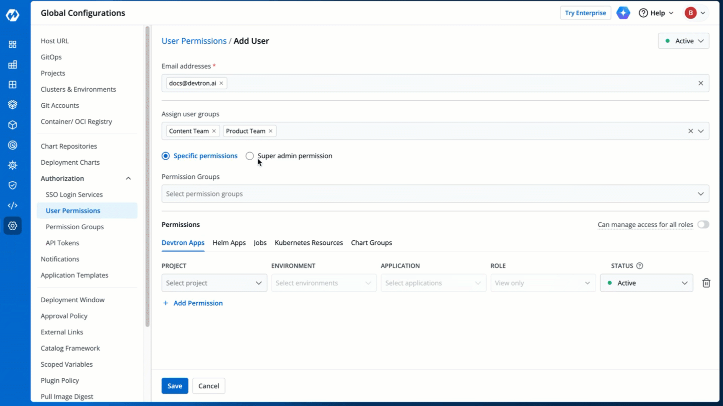Figure 6: Granting Specific or Superadmin Access