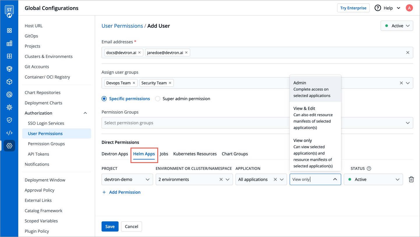 Figure 10: Granting Helm Apps Permissions
