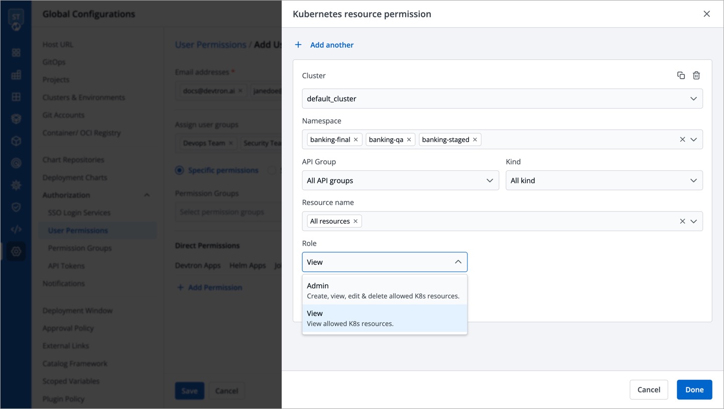 Figure 12b: Granting Permissions for Kubernetes Resources