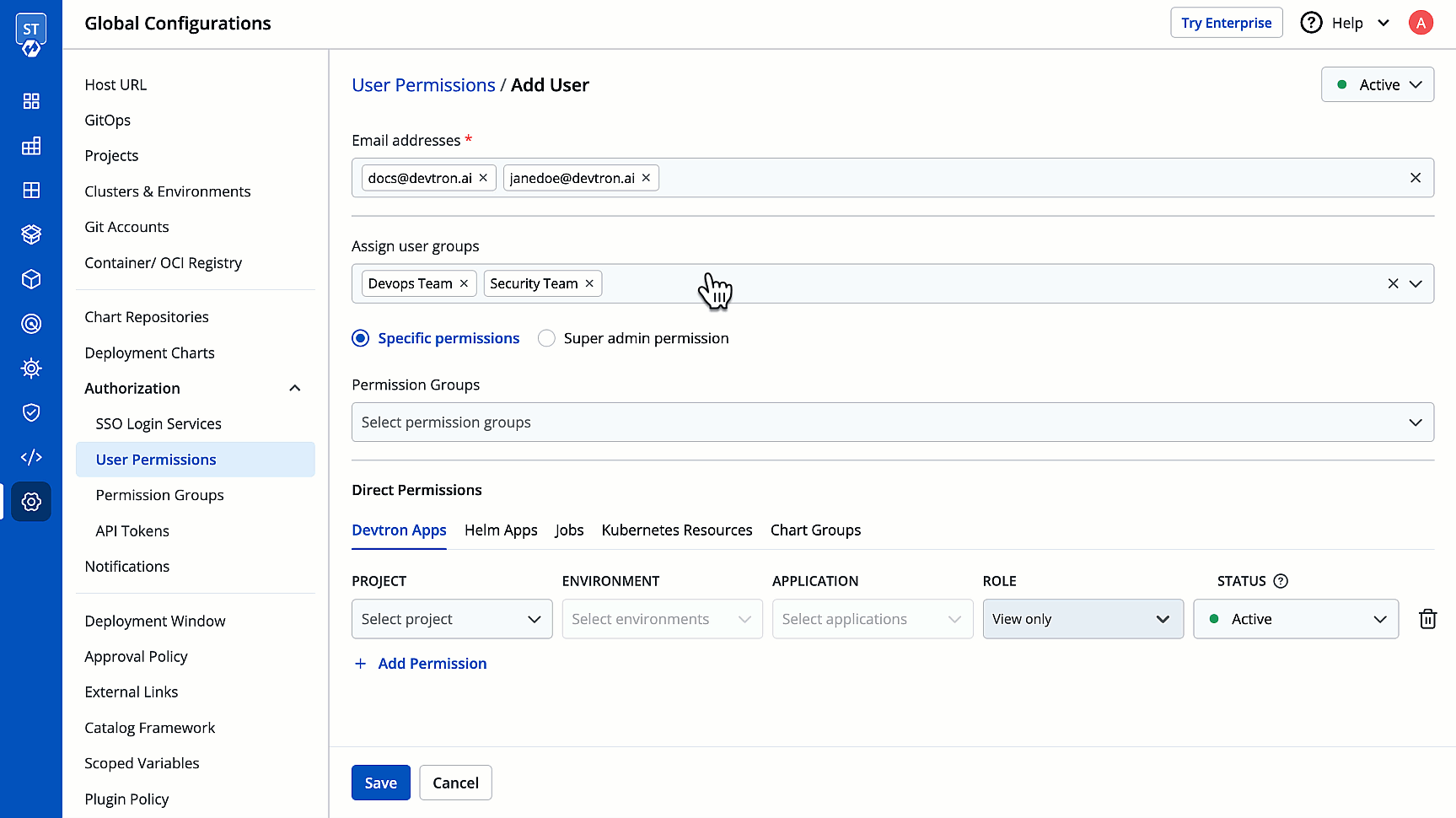Figure 6: Granting Specific or Superadmin Access