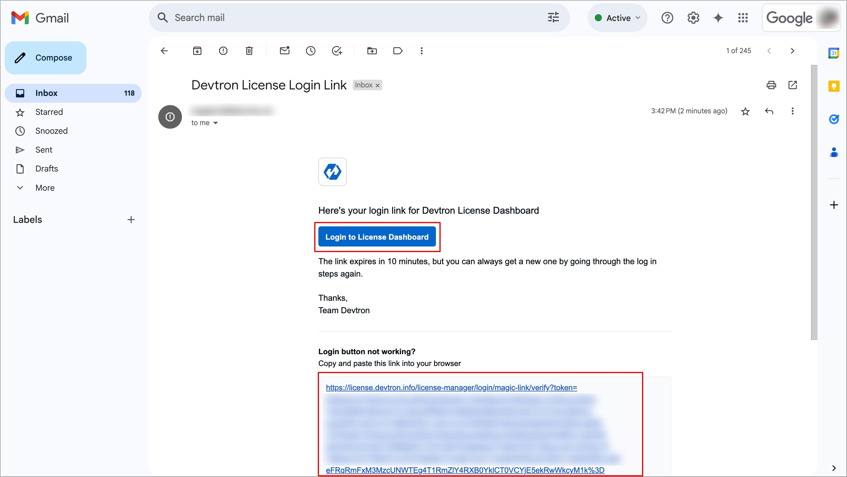 Figure 6: Email with Login Link