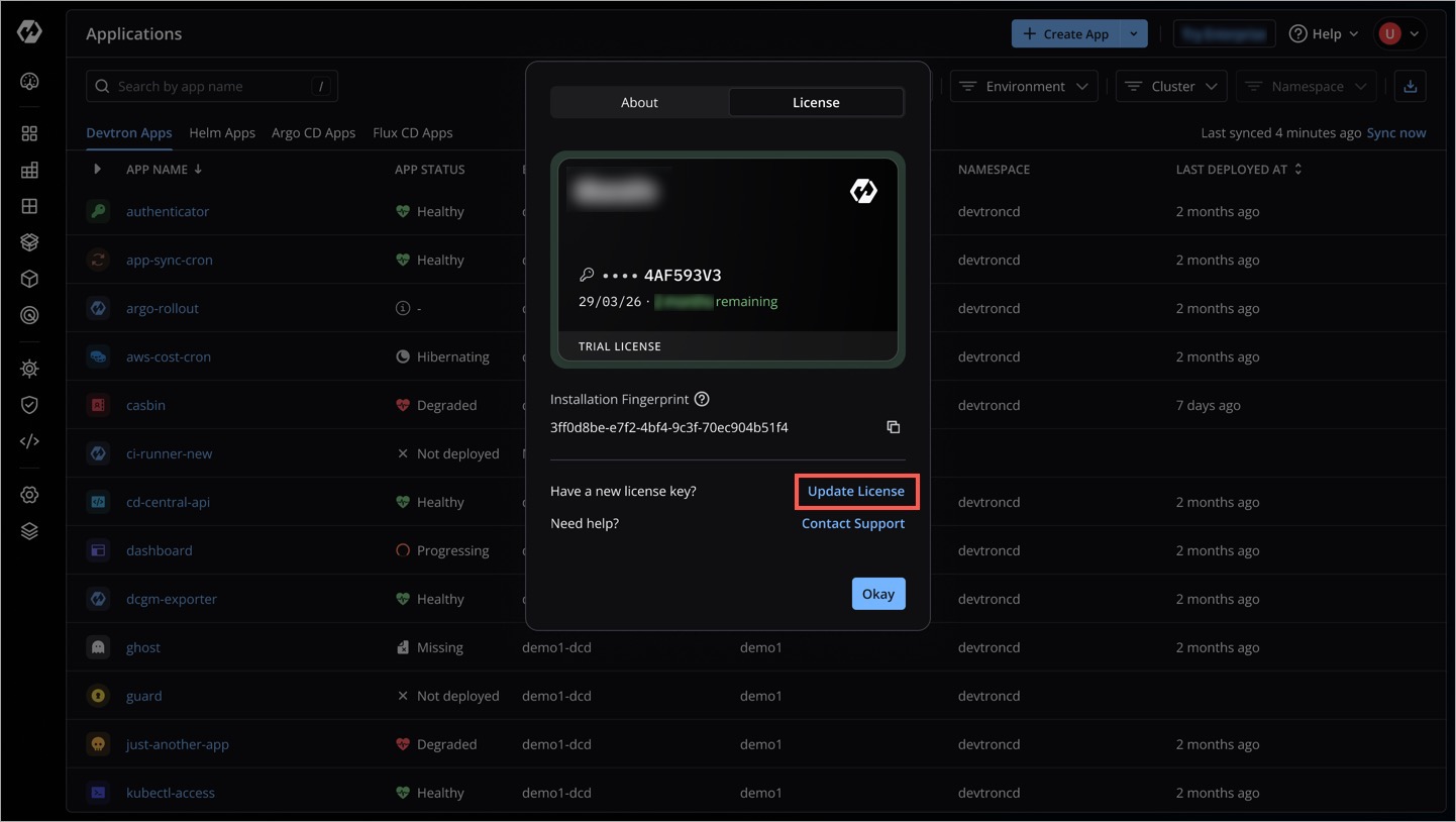 Figure 23: Clicking Update License