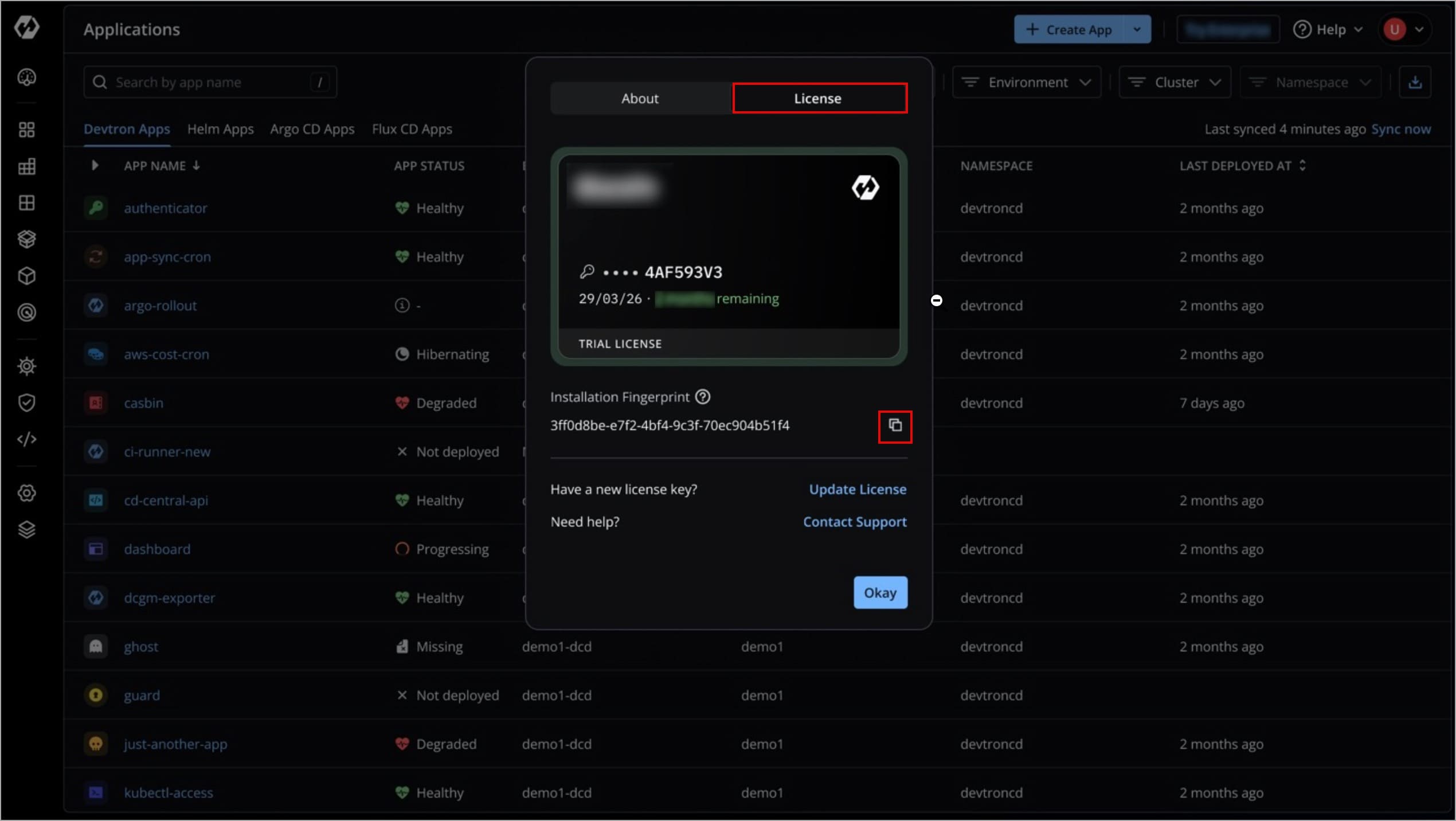 Figure 19: Copying Installation Fingerprint