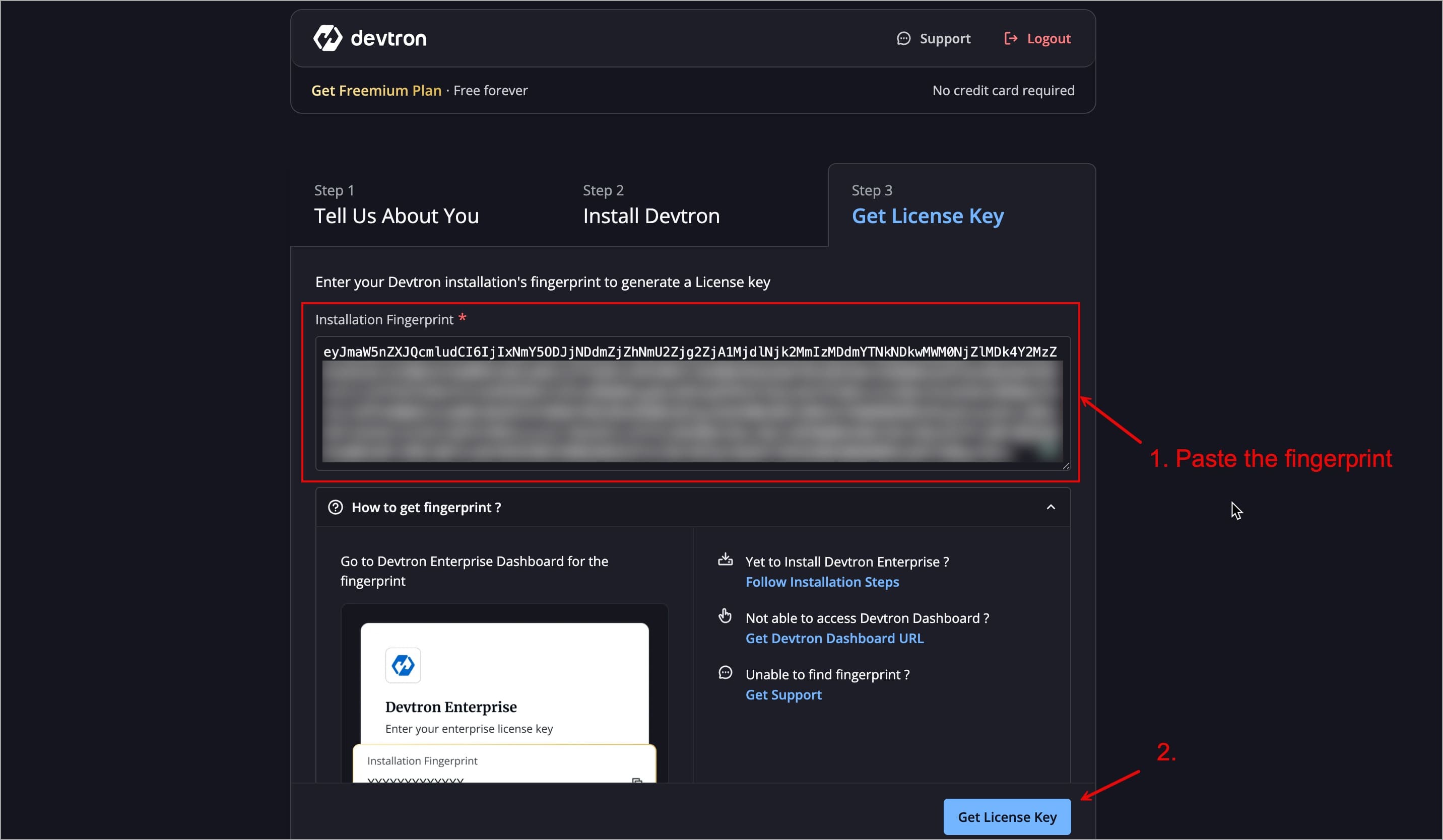 Figure 12: Pasting Installation Fingerprint