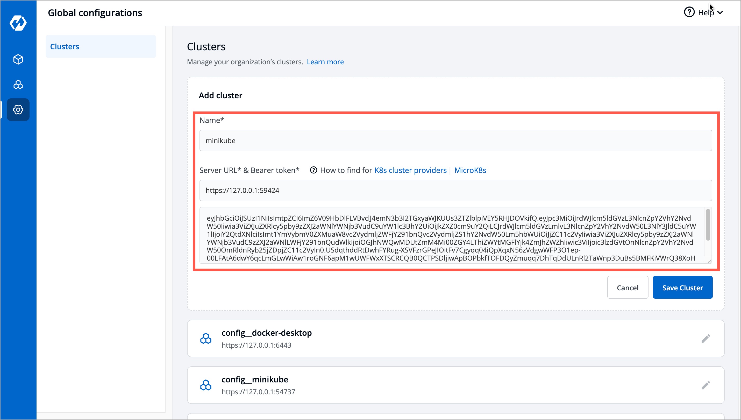Figure 2b: Add Cluster Credentials