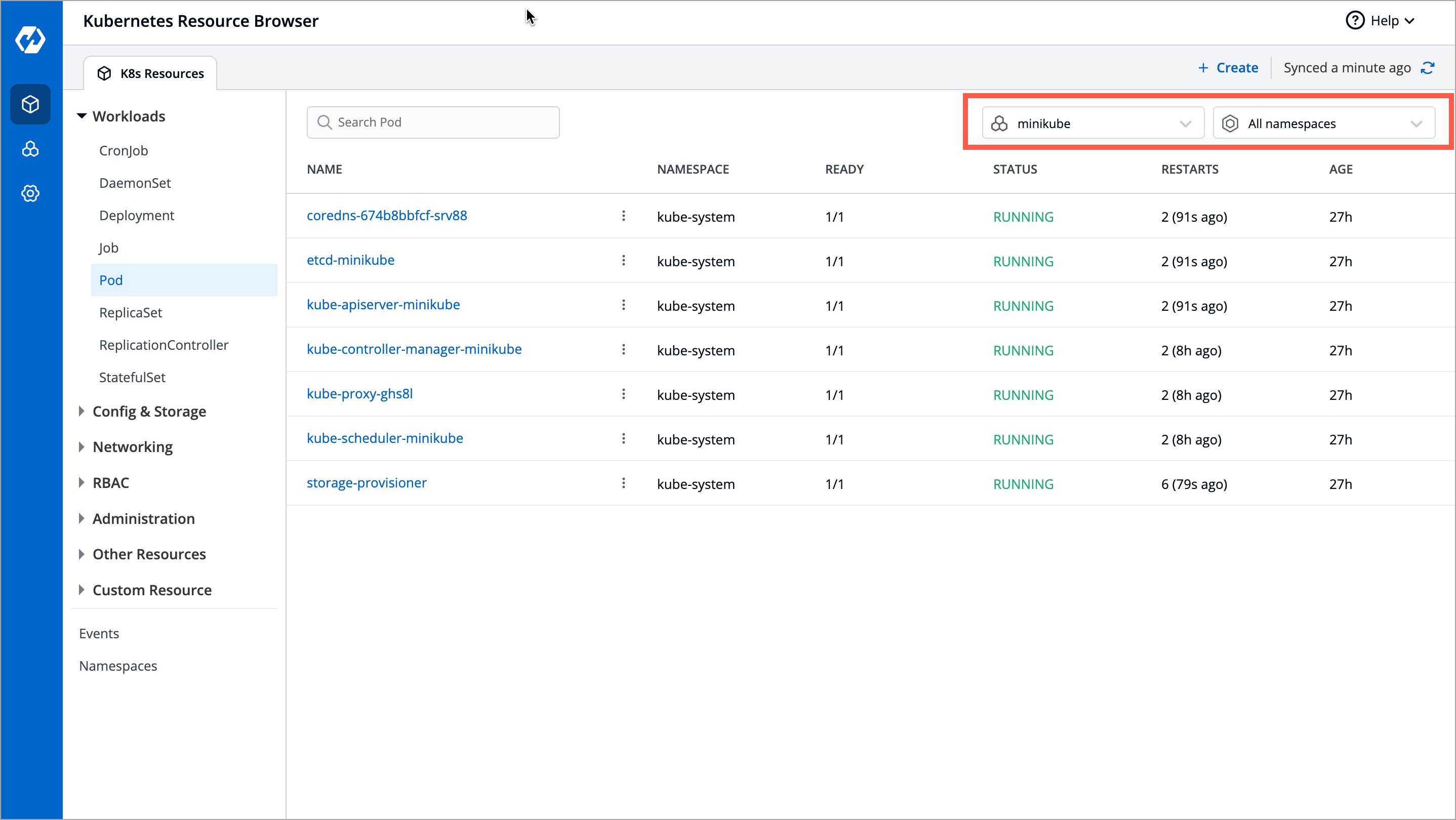 Figure 5: Cluster and Namespace Filters