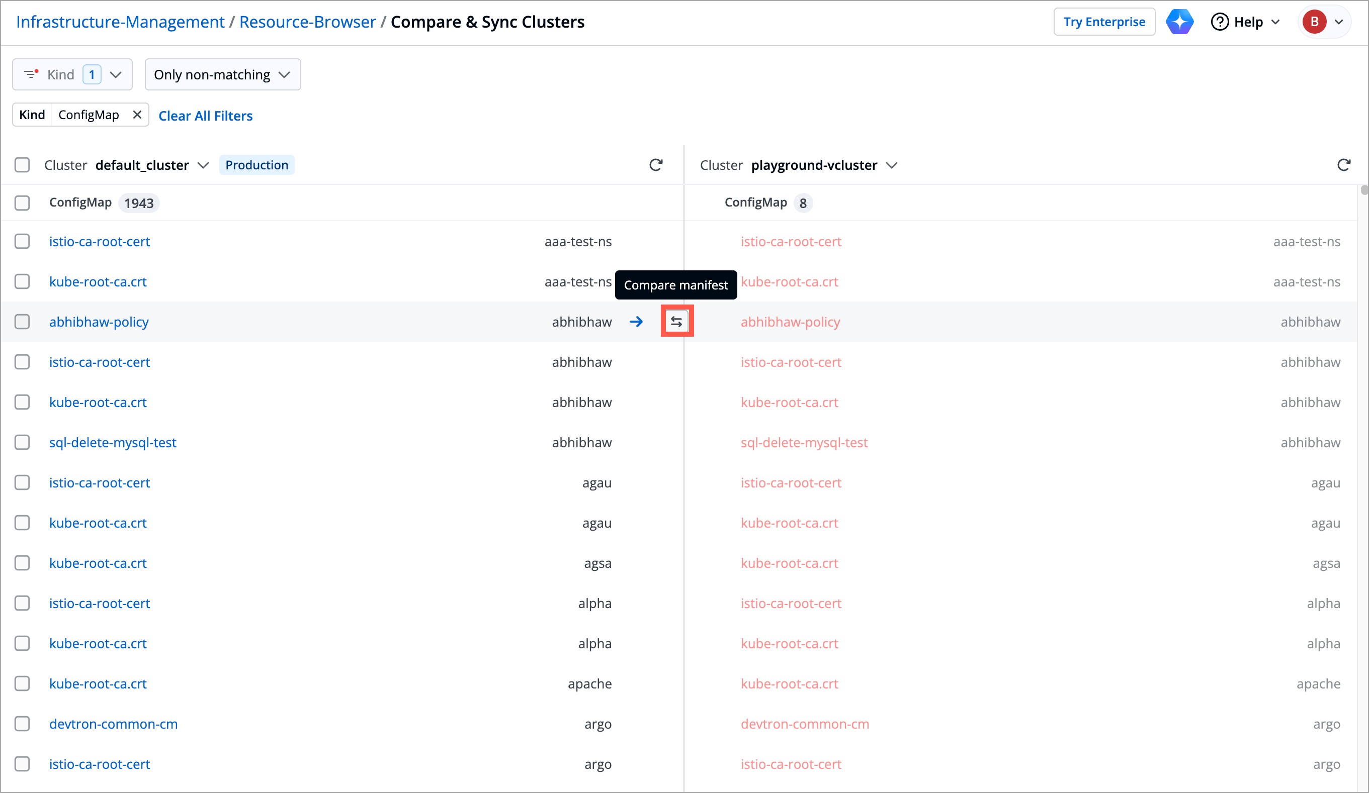 Figure 11: Compare Manifest