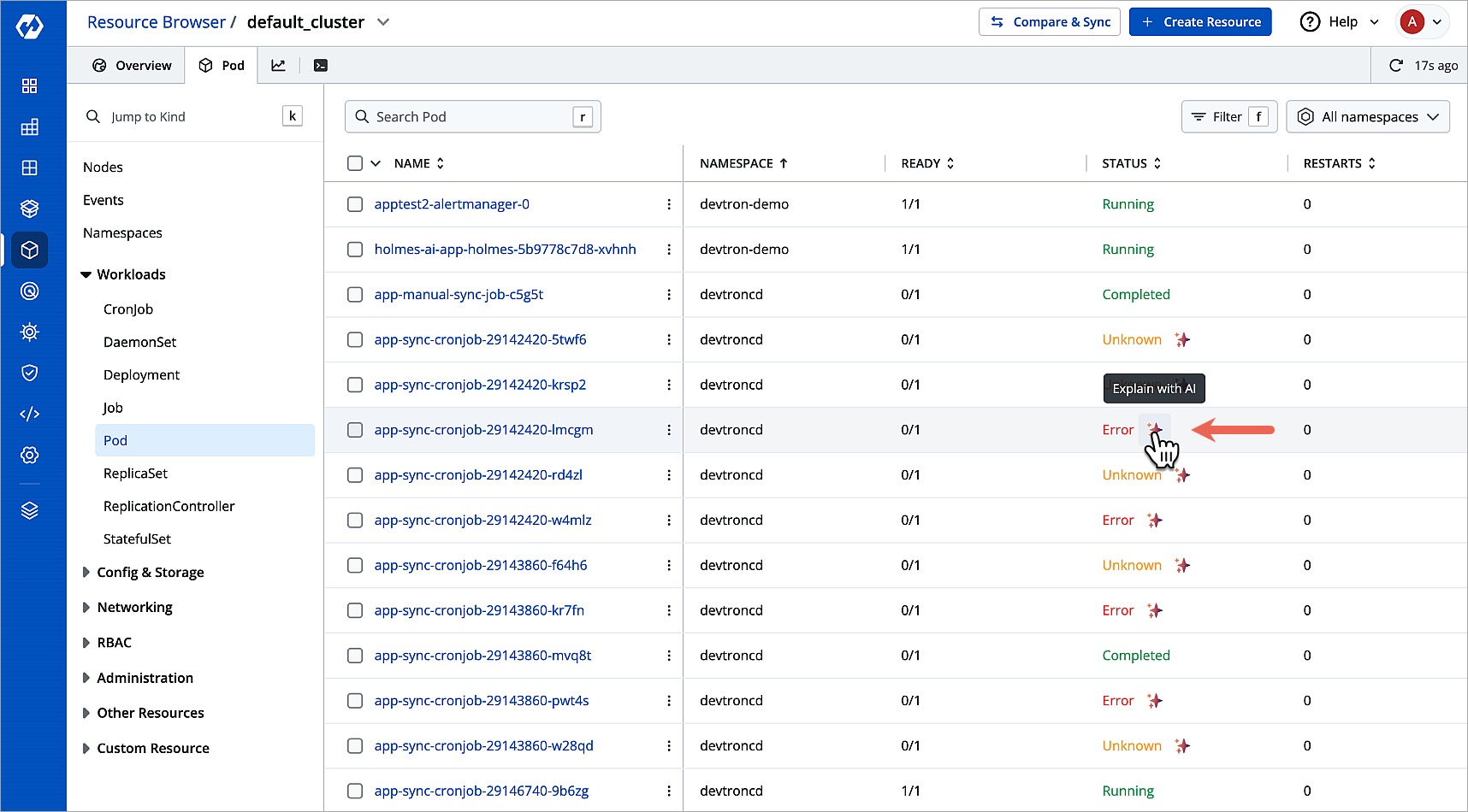Figure 8a: AI Explain for Pod Issues