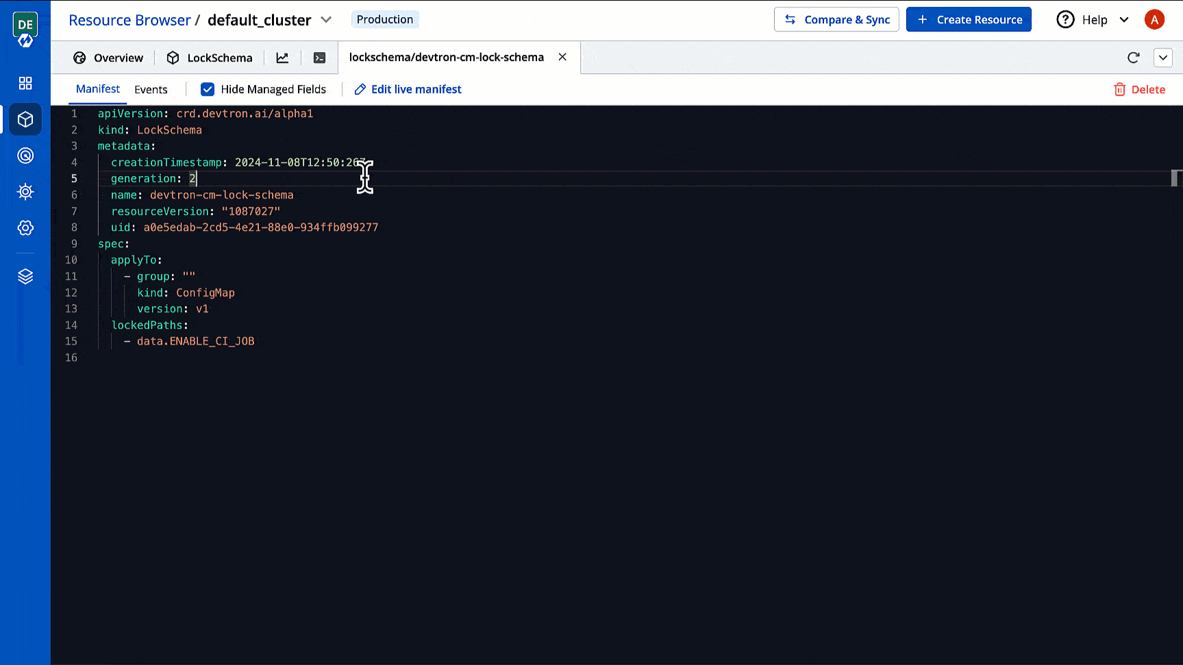 Figure 3: Edit Live Manifest