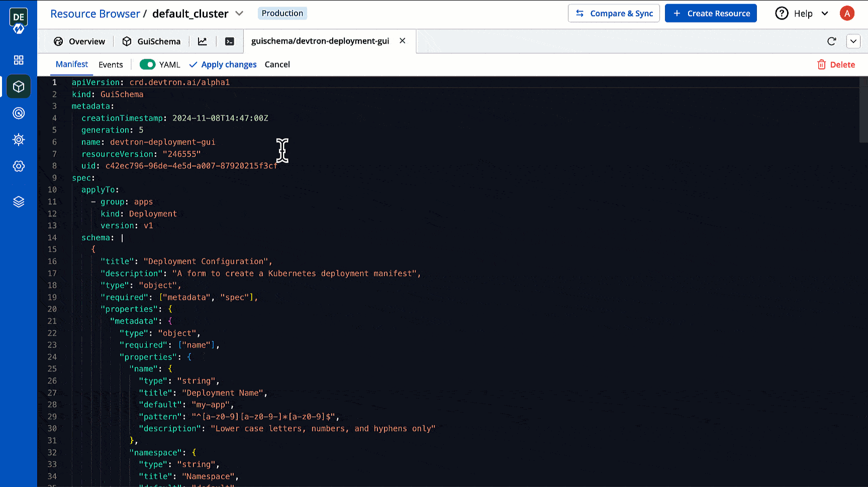 Figure 4: Modifying Schema