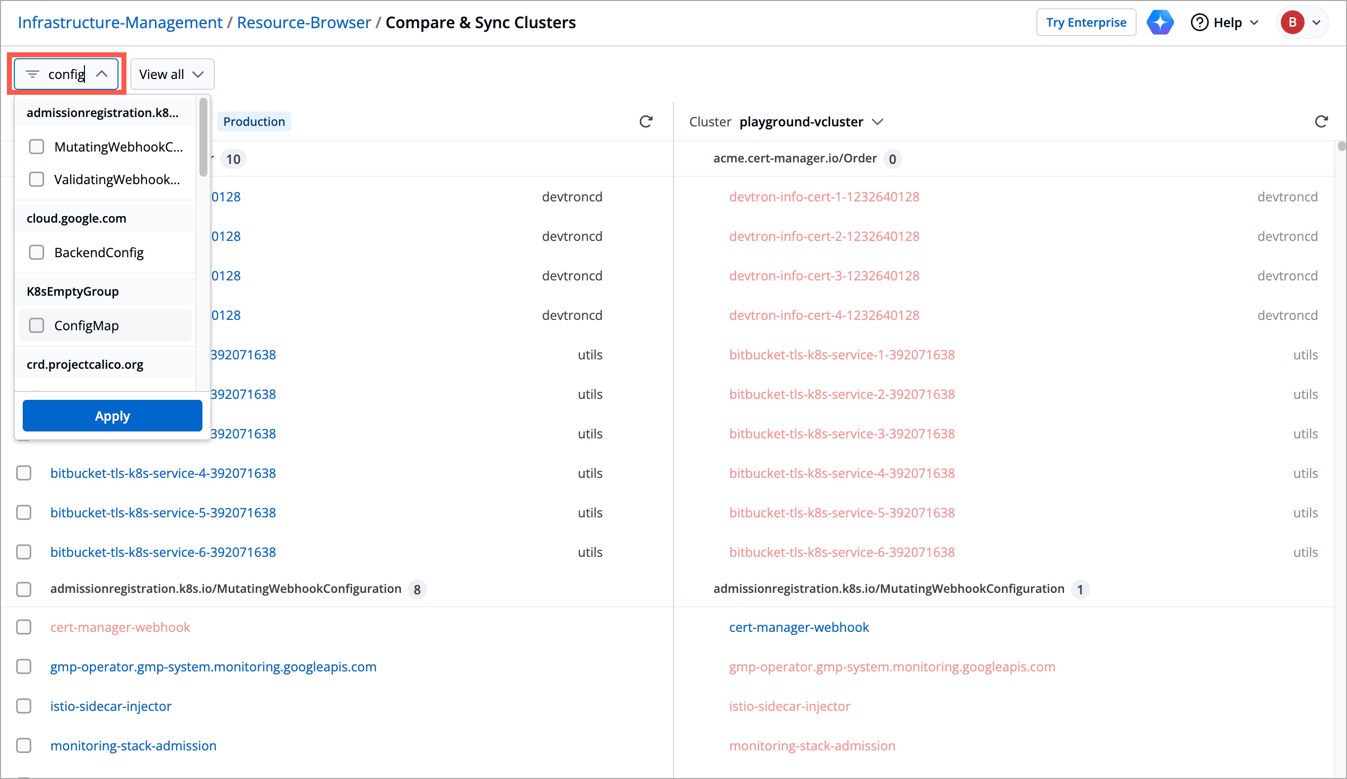Figure 7: Resource Kind Filter