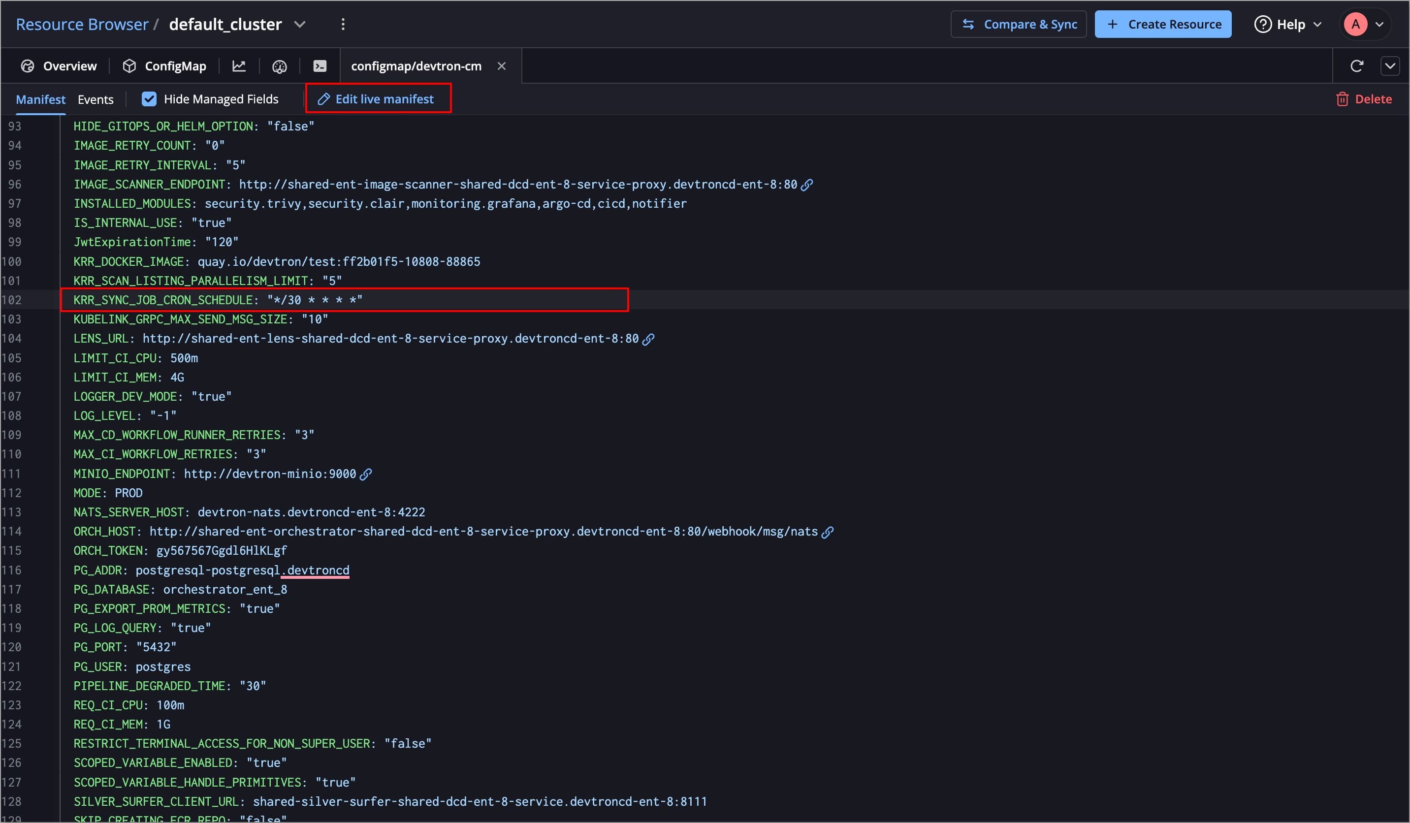 Figure 17b: Clicking 'Edit Live Manifest'