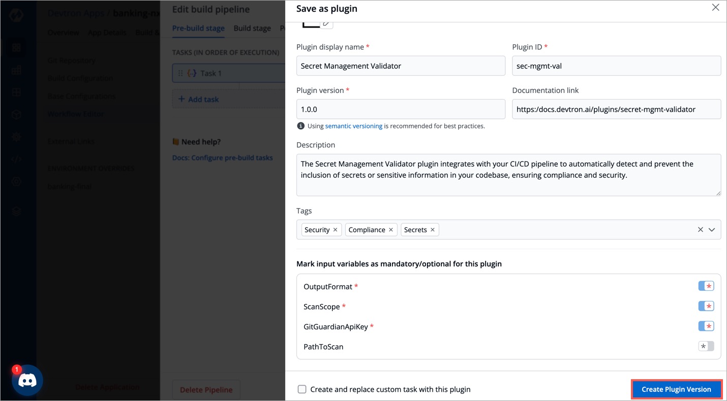 Figure 11: 'Create Plugin Version' Button