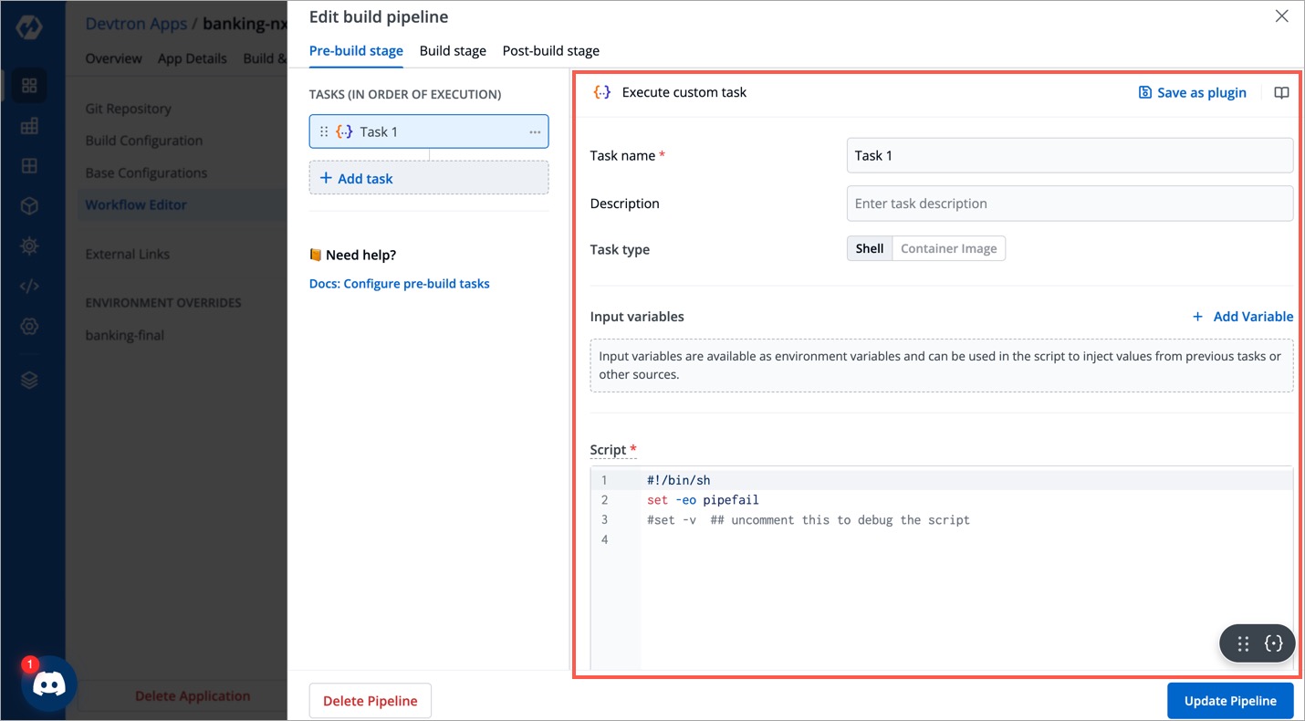 Figure 6: 'Execute Custom Task' Page