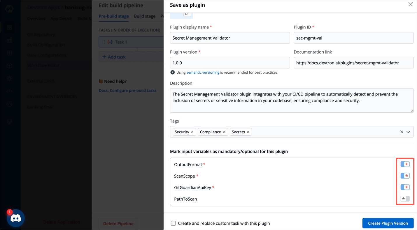 Figure 9: Marking Variables as Mandatory or Optional