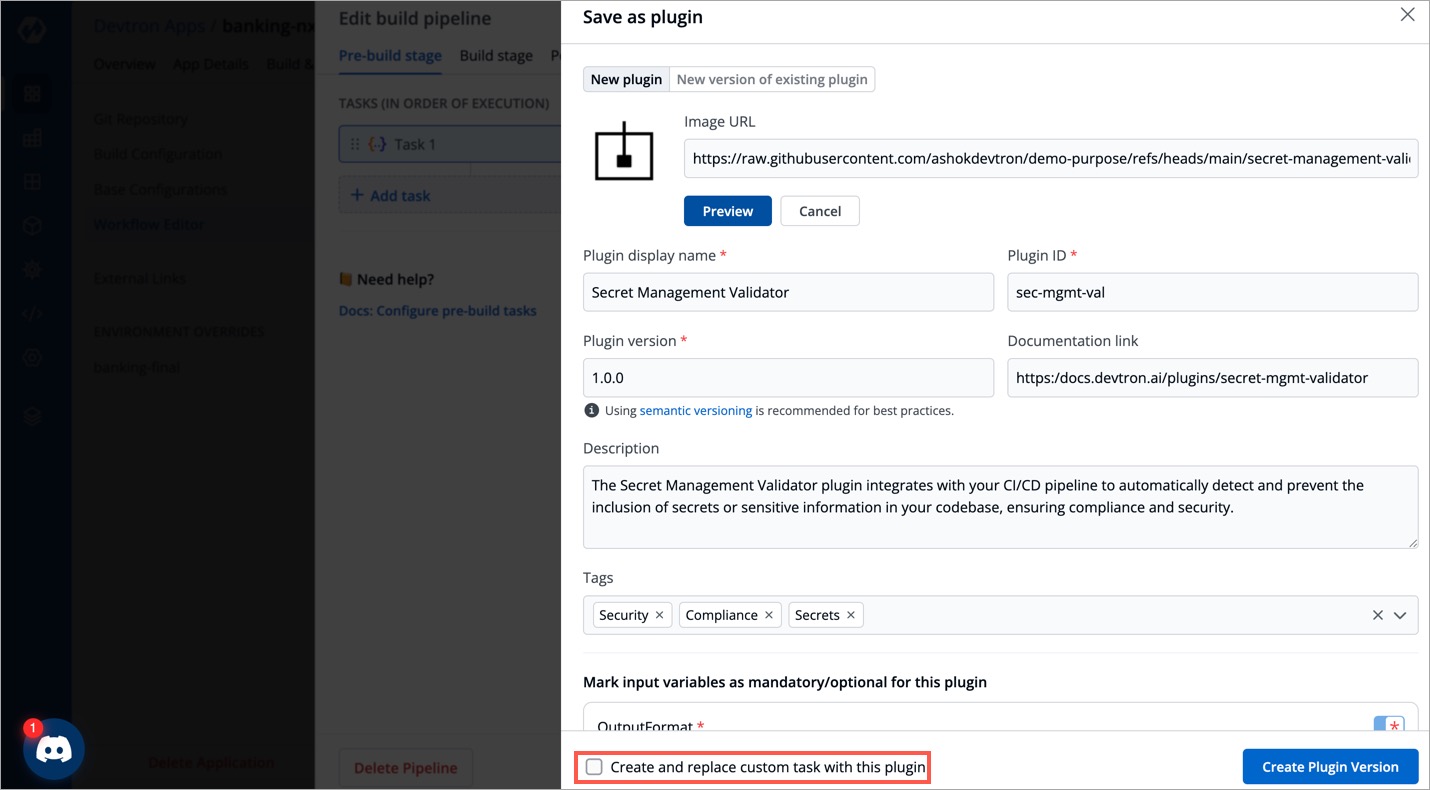 Figure 10: Replace Task with Plugin