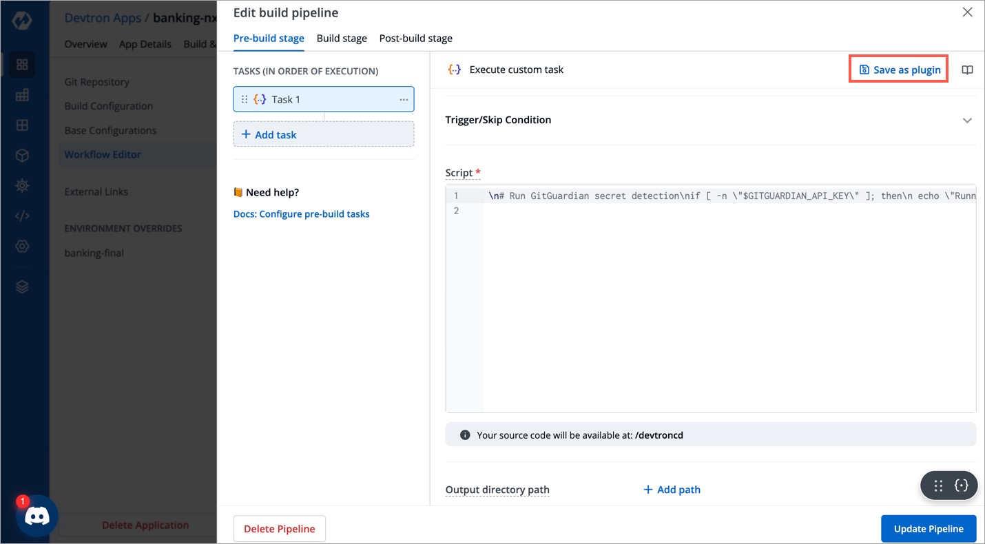 Figure 8: 'Save as Plugin' Option