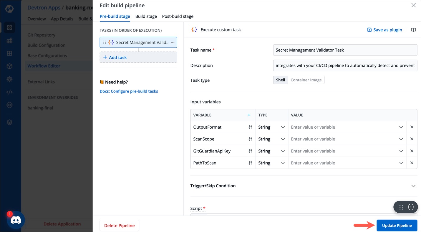 Figure 7: 'Update Pipeline' Button