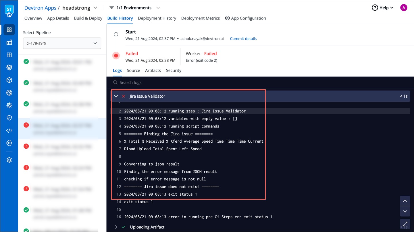 Figure 2: Error in Finding Jira Issue