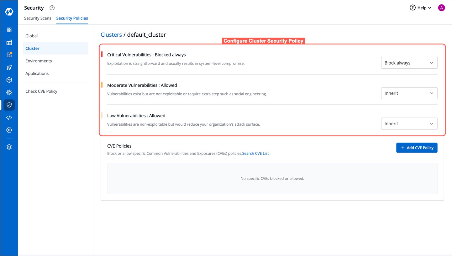 Figure 3: Configuring Cluster Security Policy