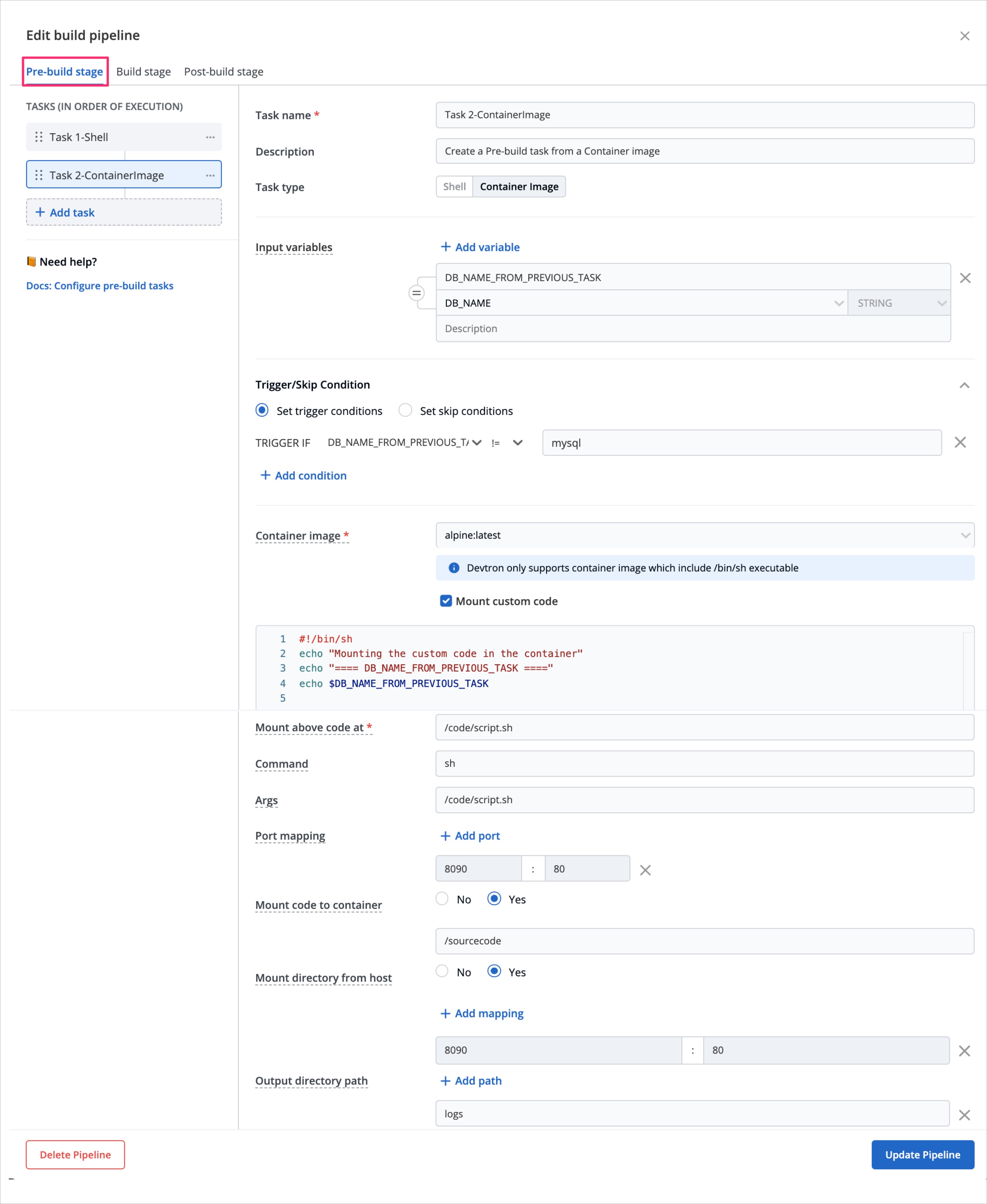 Custom script - Container image